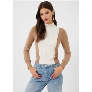 French Connection Sweater Libby Vhari NWT Color Block Top Oatmeal Size XS